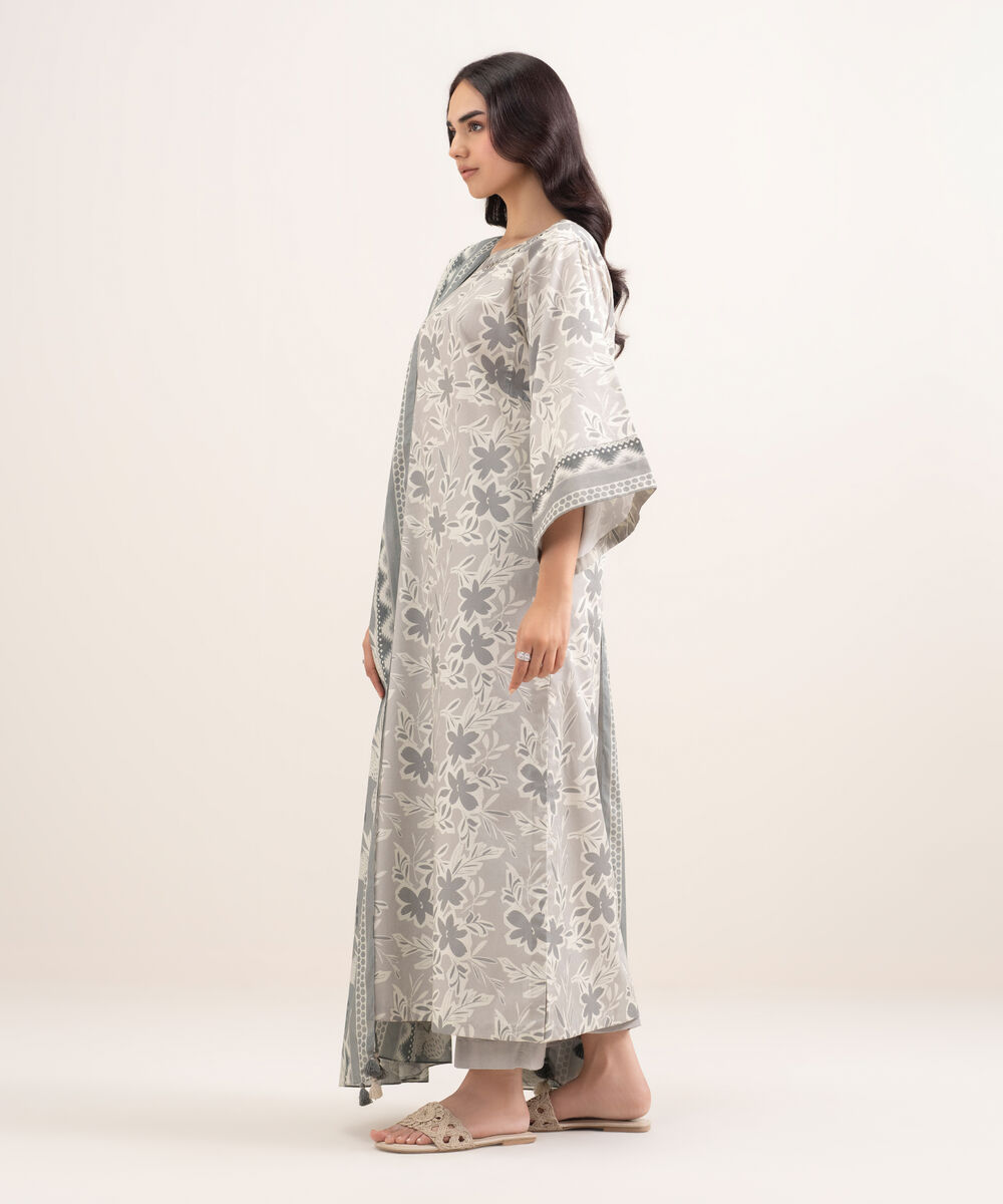 Women's Unstitched Lawn Printed Grey 3 Piece Suit