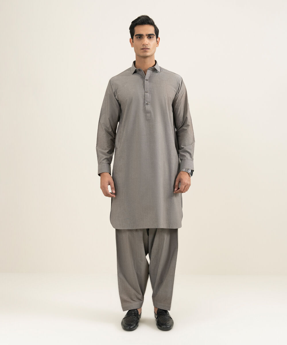 Men's mauve Blended Yarn Dyed Kameez Shalwar