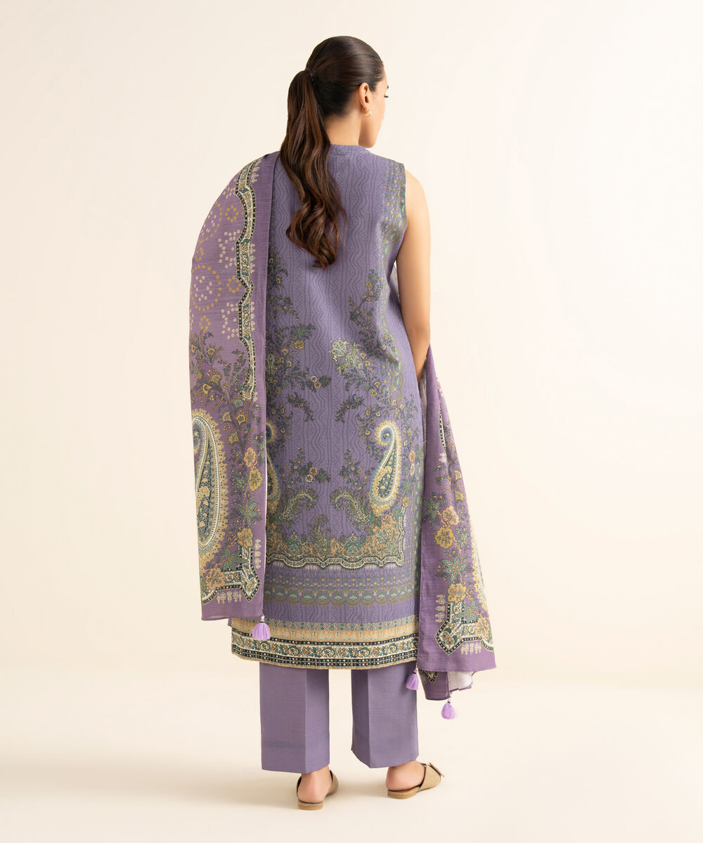 Women's Unstitched Light Khaddar Printed Purple 3 Piece Suit