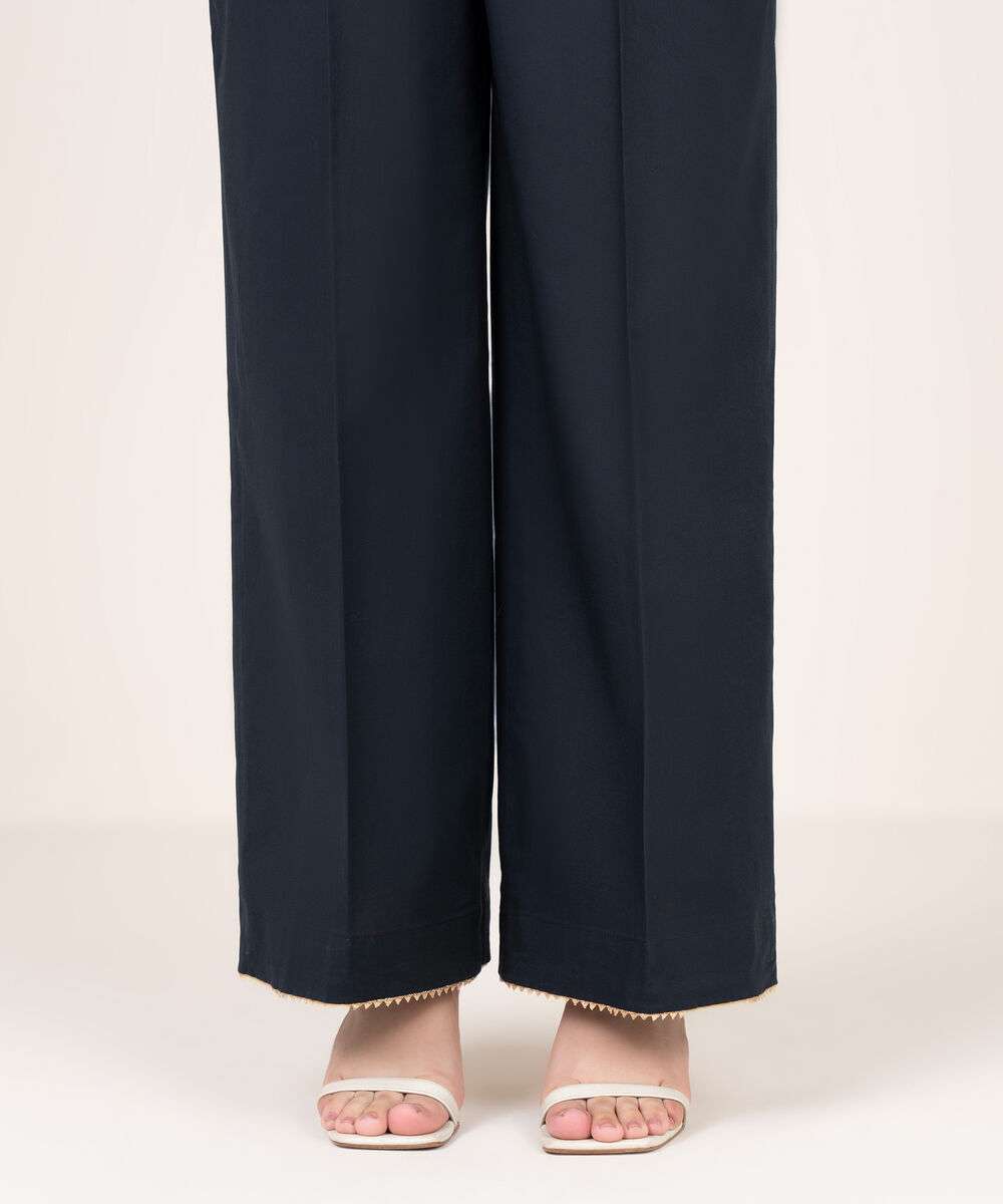 Women's RTW Viscose Linen Solid Black Flared Pants