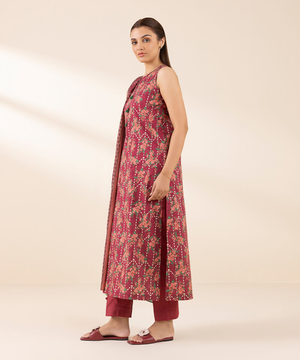 Unstitched Women's Red Lawn Printed Shirt Dupatta