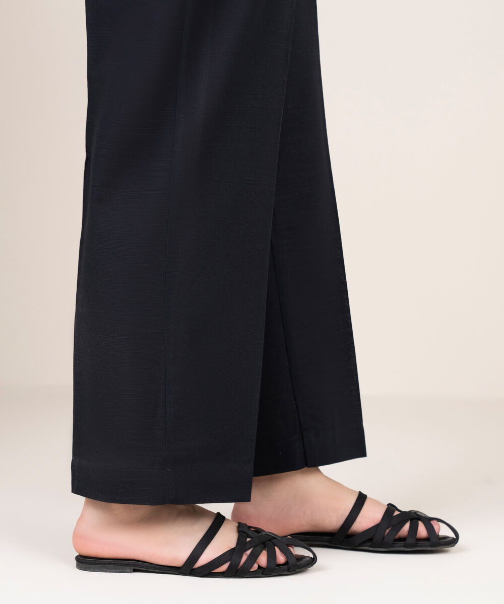 Women's RTW Khaddar Solid Black Straight Pants