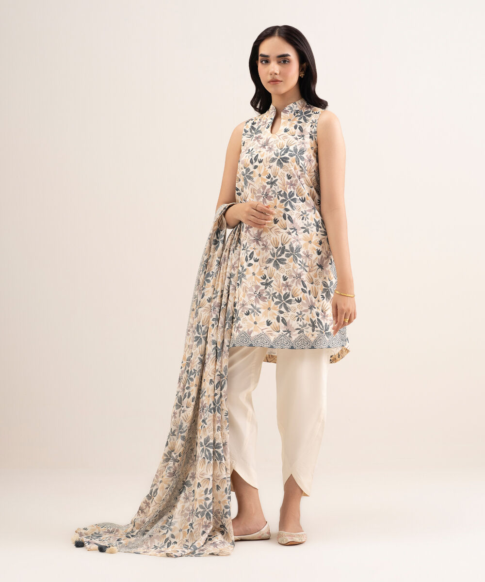 Women's Unstitched Lawn Printed Multi 3 Piece Suit