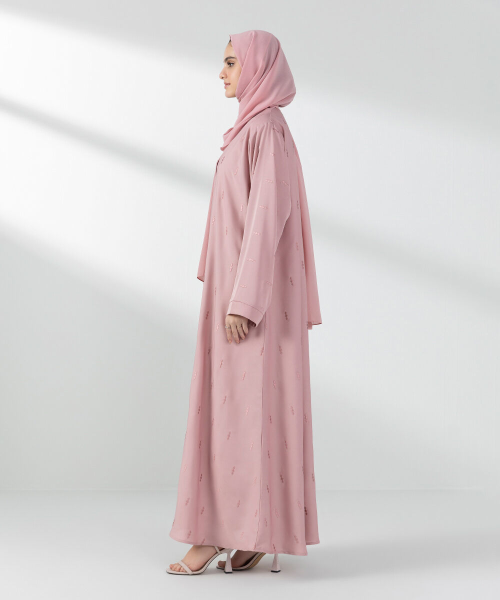 Woman - Pink Embroidered Button Through Abaya Set