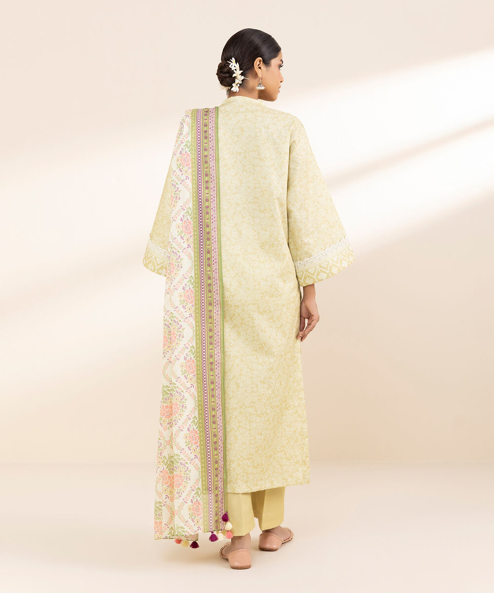 Women's Unstitched Lawn Printed Yellow 3 Piece Suit
