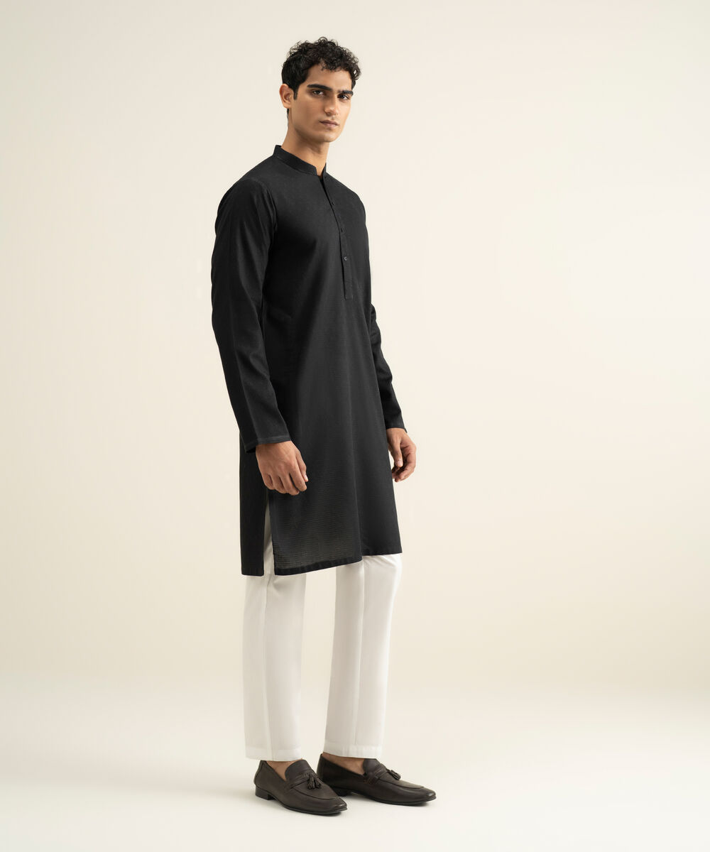 Men's black Cotton Jacquard Kurta