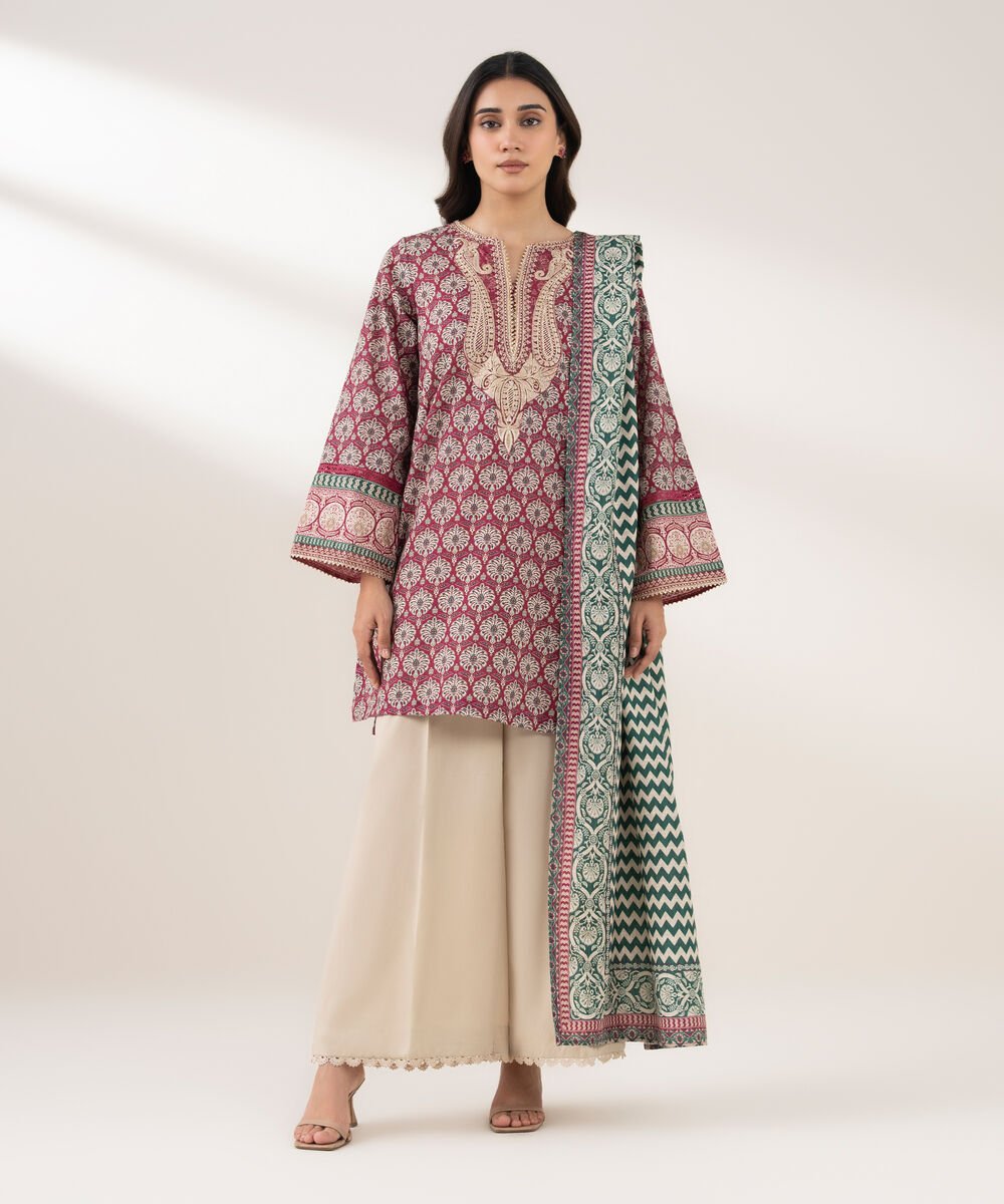 Printed Khaddar Green Dupatta