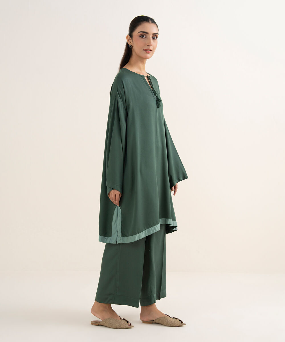 Women's RTW Bedford Solid Green Drop Shoulder Shirt