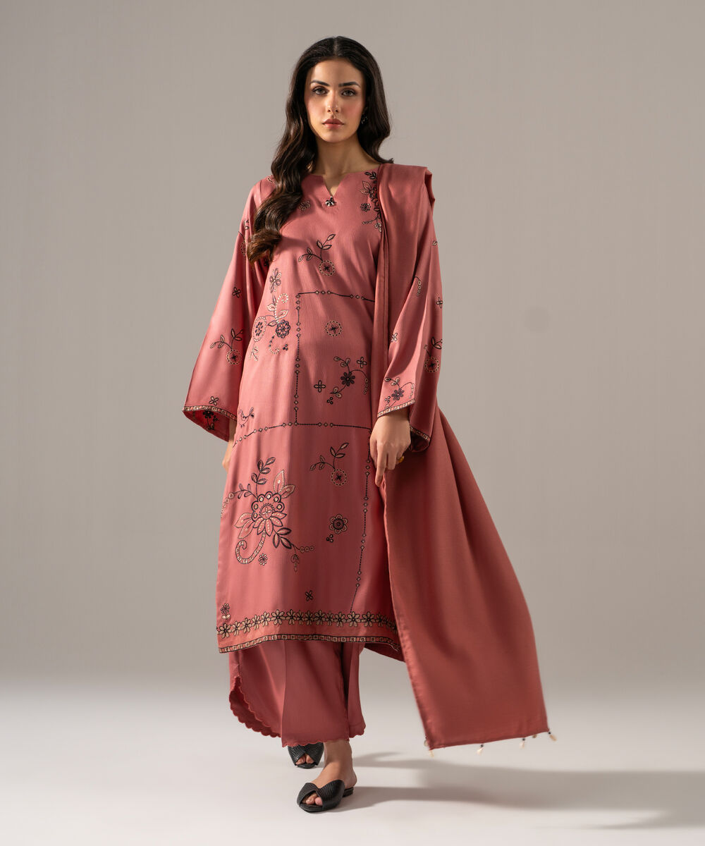 Women's RTW Poly Viscose Solid Mauve Shawl