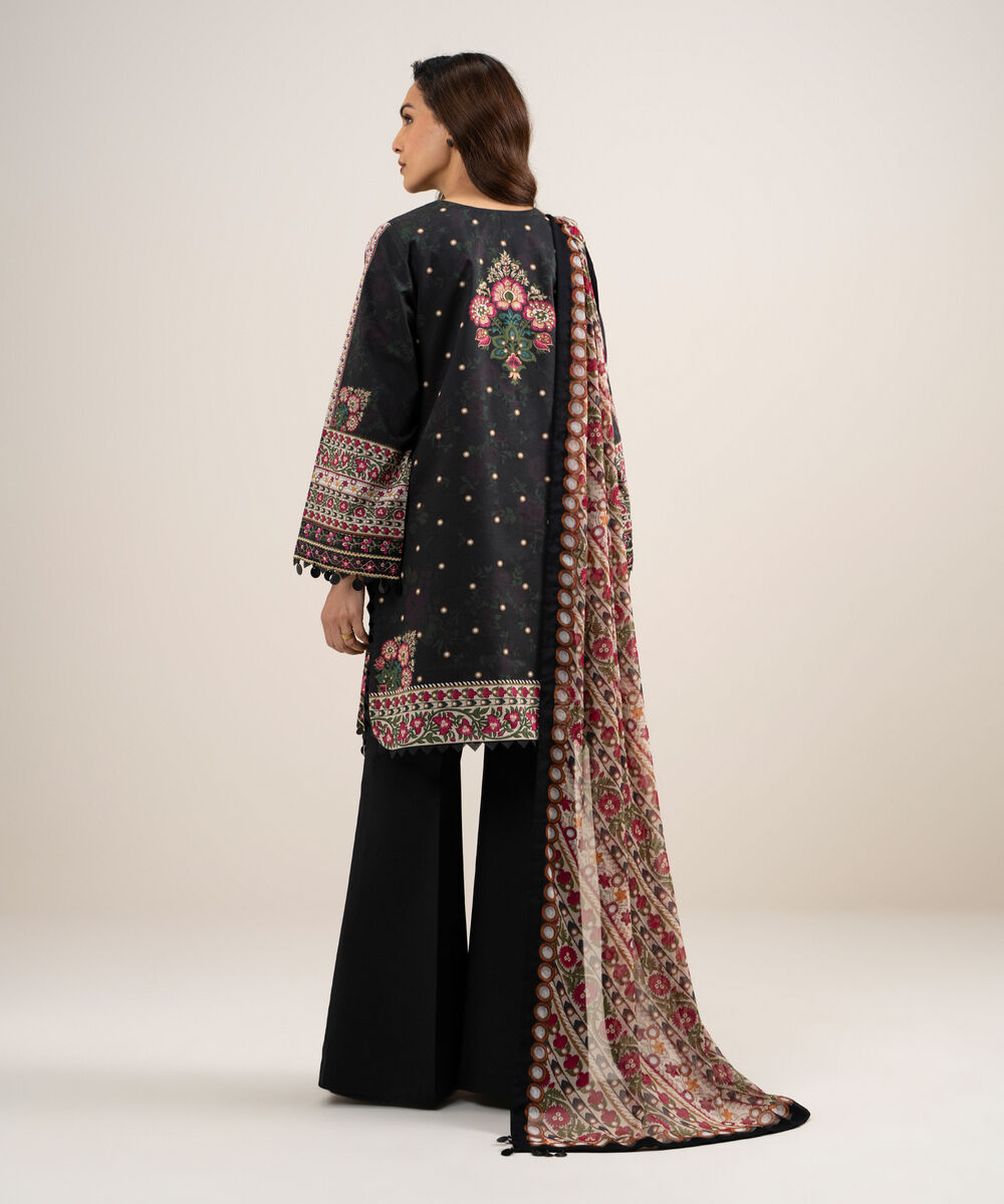 Women's Unstitched Lawn Embroidered Black