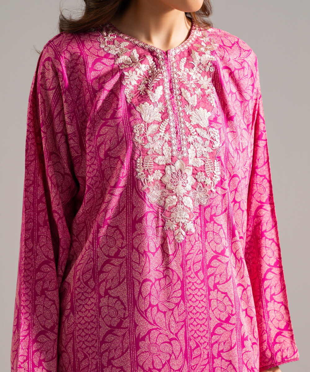 Women's RTW Arabic Lawn Embroidered Pink 2 Piece Suit
