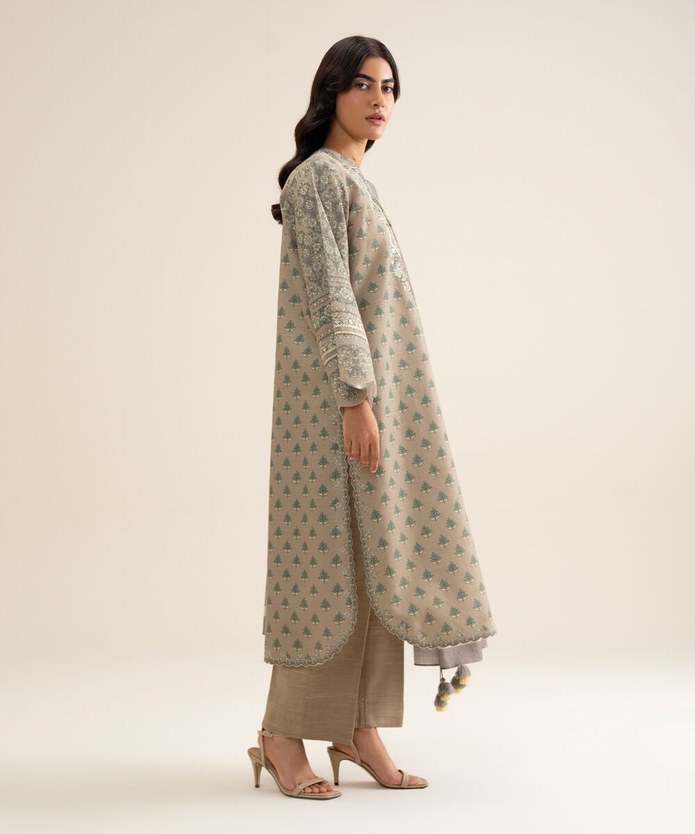 Women's Unstitched Cotton Embroidered Grey 3 Piece Suit
