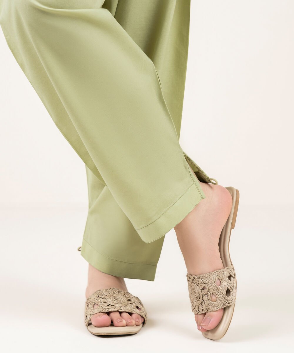 Women's RTW Cotton Viscose Solid Pale Green Shalwar