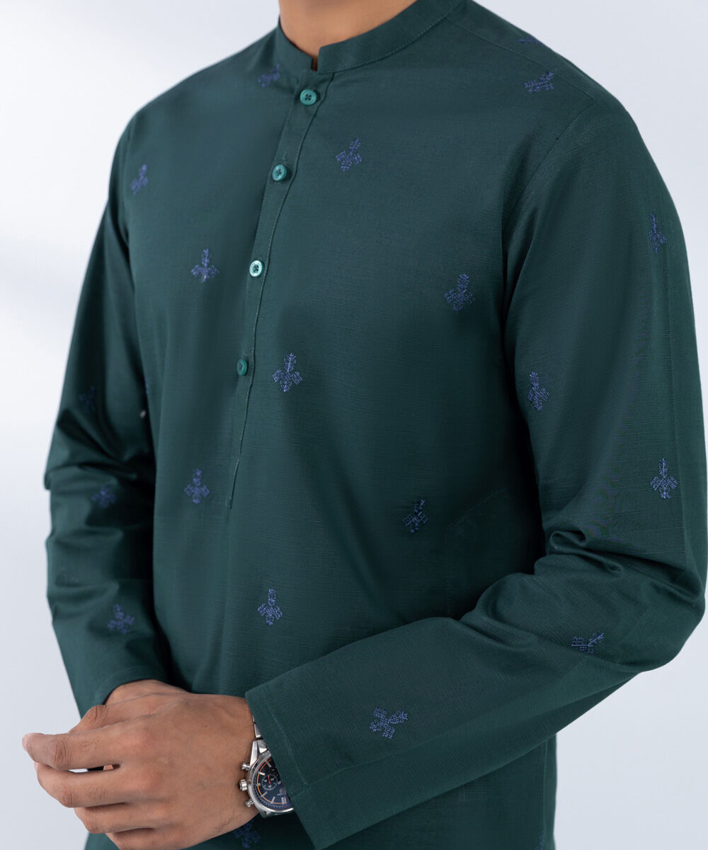 Men's Stitched Teal Cotton Khaddar Kurta