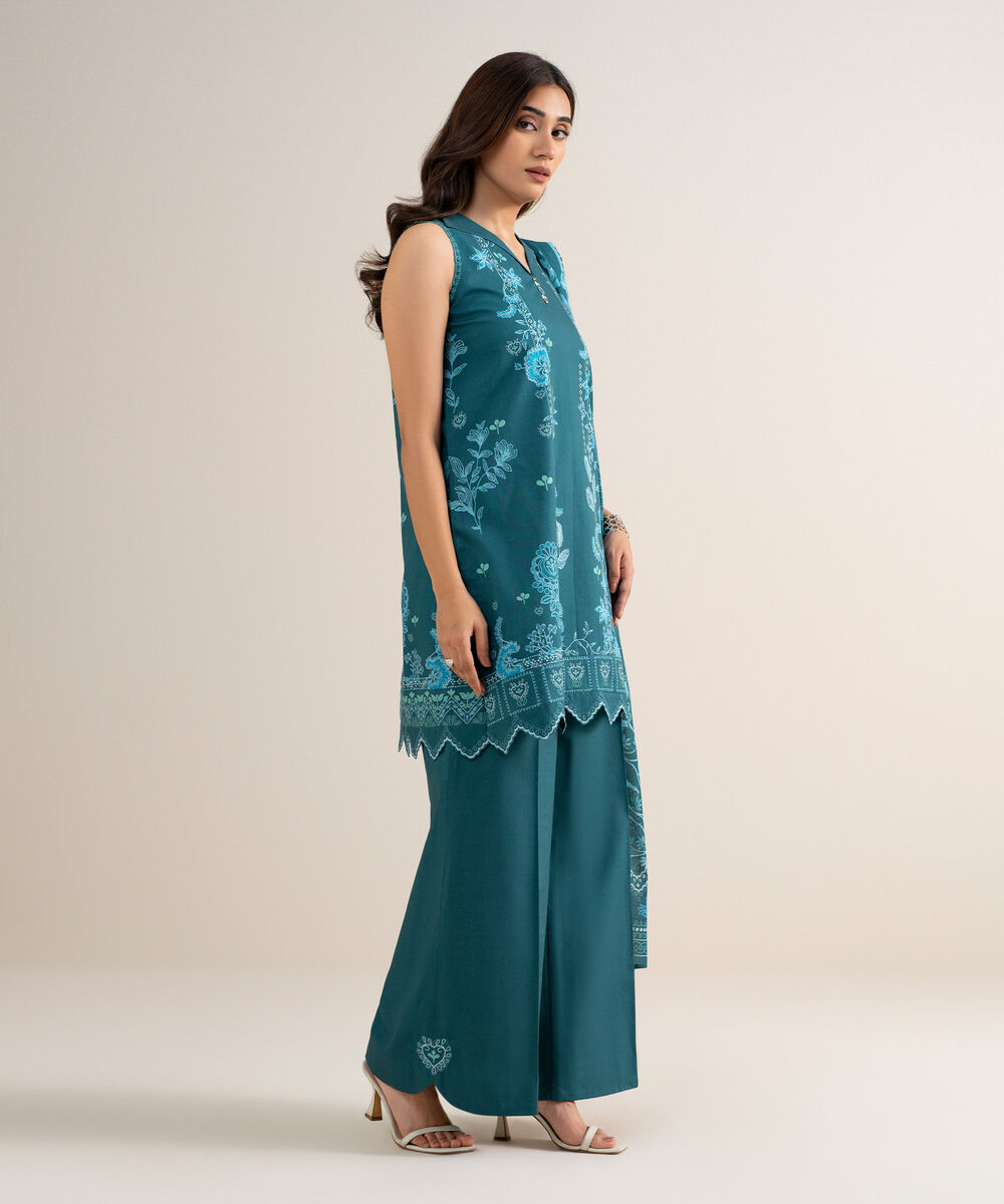 Women's Unstitched Lawn Printed Green 3 Piece Suit