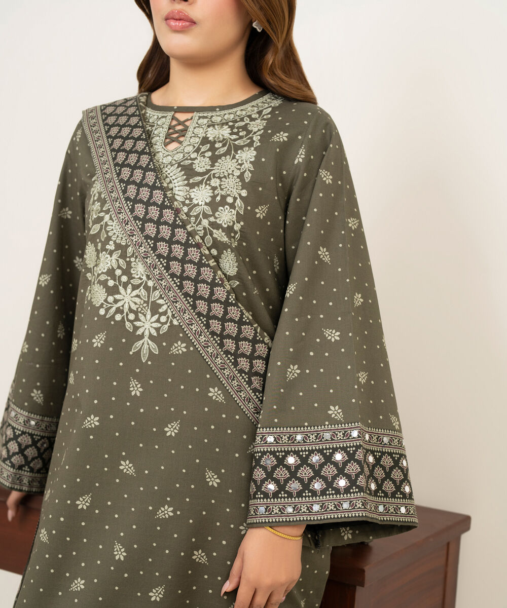Women's Unstitched Lawn Embroidered Green 3 Piece Suit