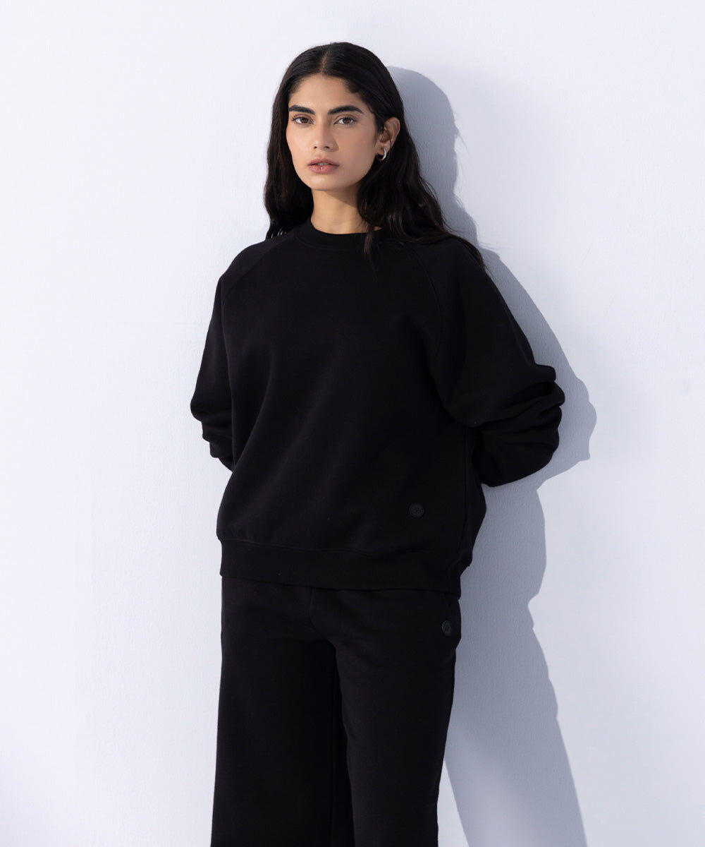 Woman - Black Fleece Sweatshirt with Raglan Sleeves