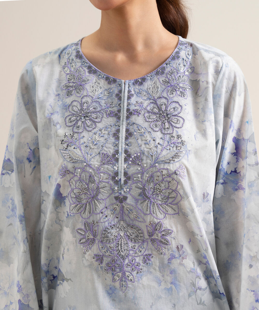Women's Unstitched Lawn Embroidered Peach 3 Piece Suit
