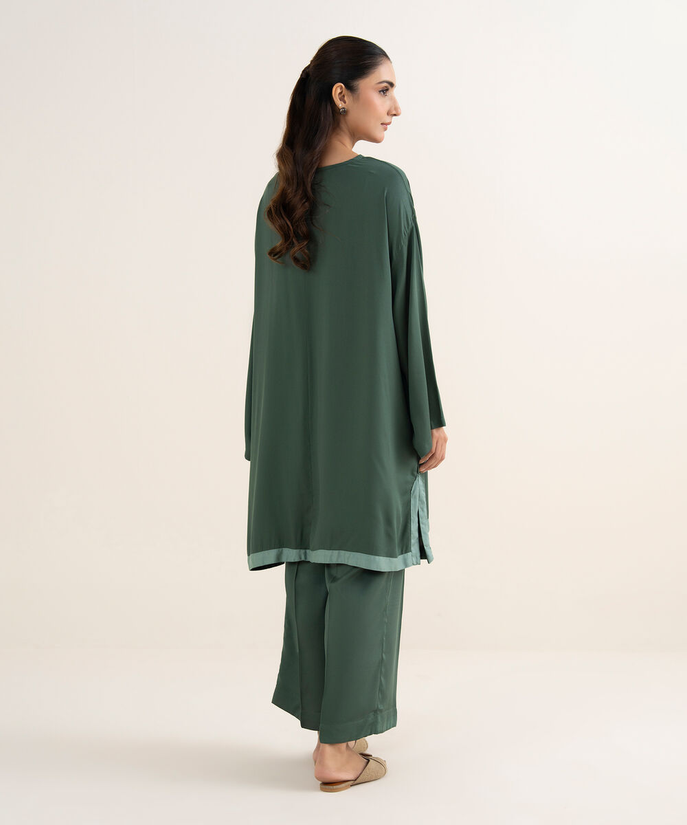 Women's RTW Bedford Solid Green Drop Shoulder Shirt