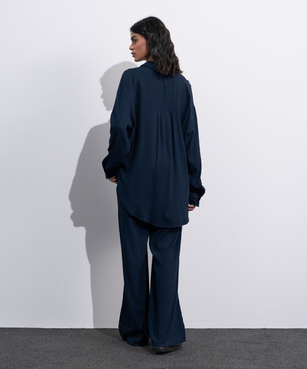 Women's Blue Button Through Seersucker Shirt