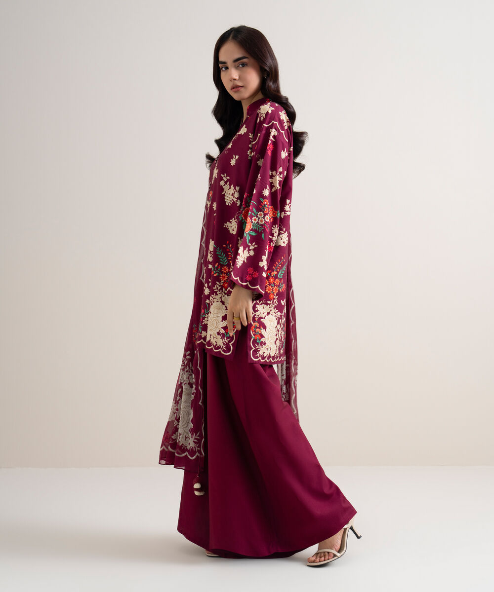 Women's Unstitched Arabic Lawn Printed Pink