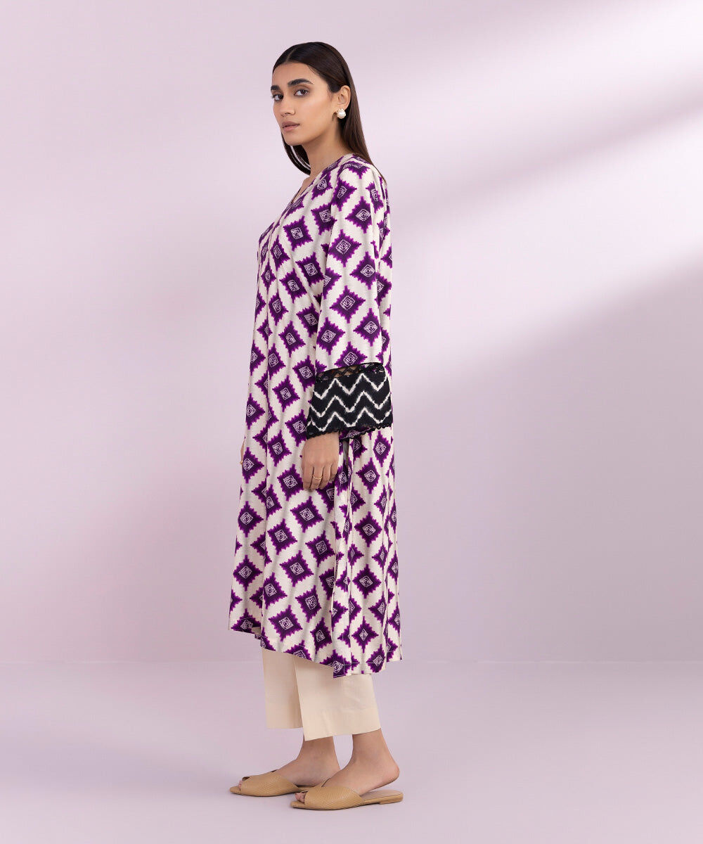 Woman - Purple Printed Arabic Lawn Shirt