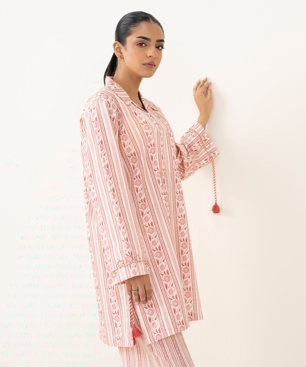 Women's RTW Crosshatch Printed Off White Straight Shirt