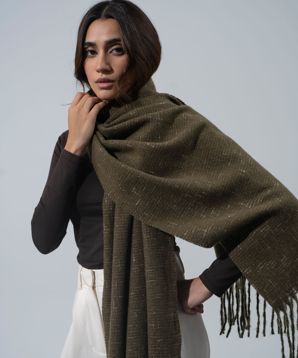 Women's Western Wear Brown Polyester Textured Woolen Scarf