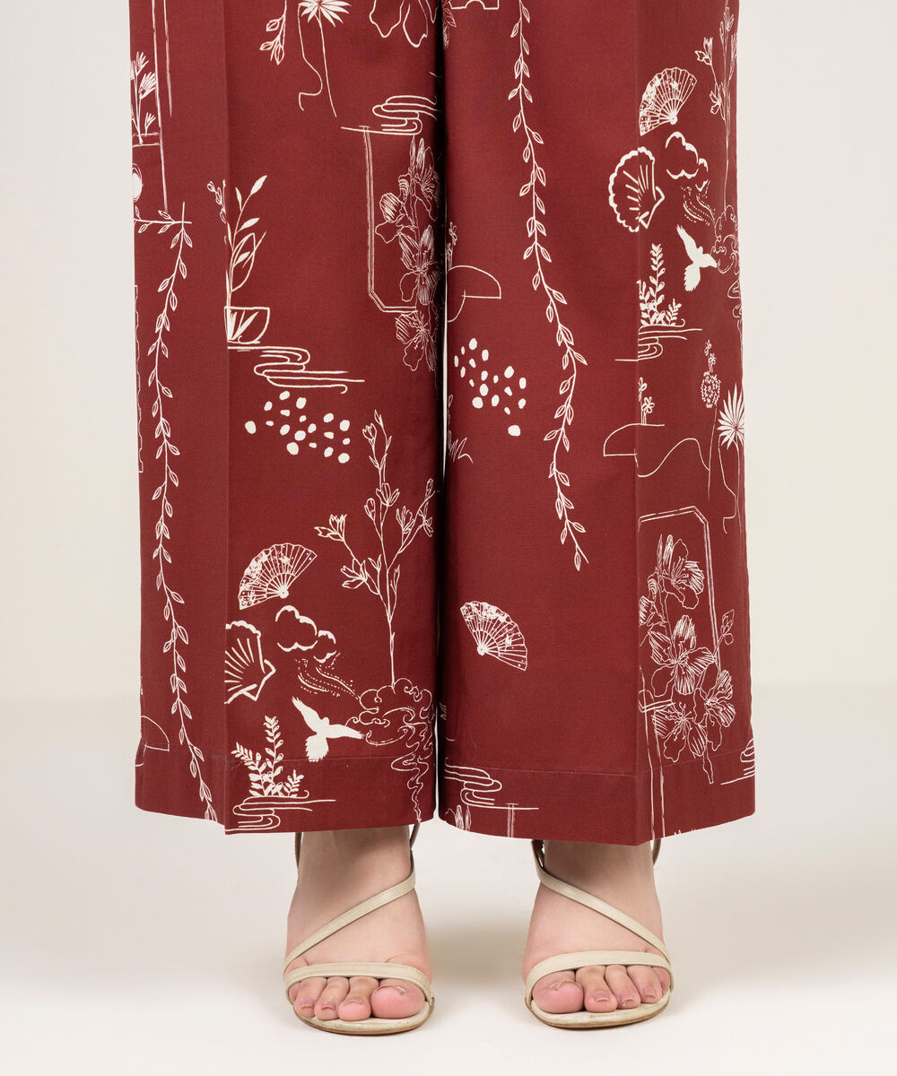 Women's RTW Cambric Printed Maroon Culottes