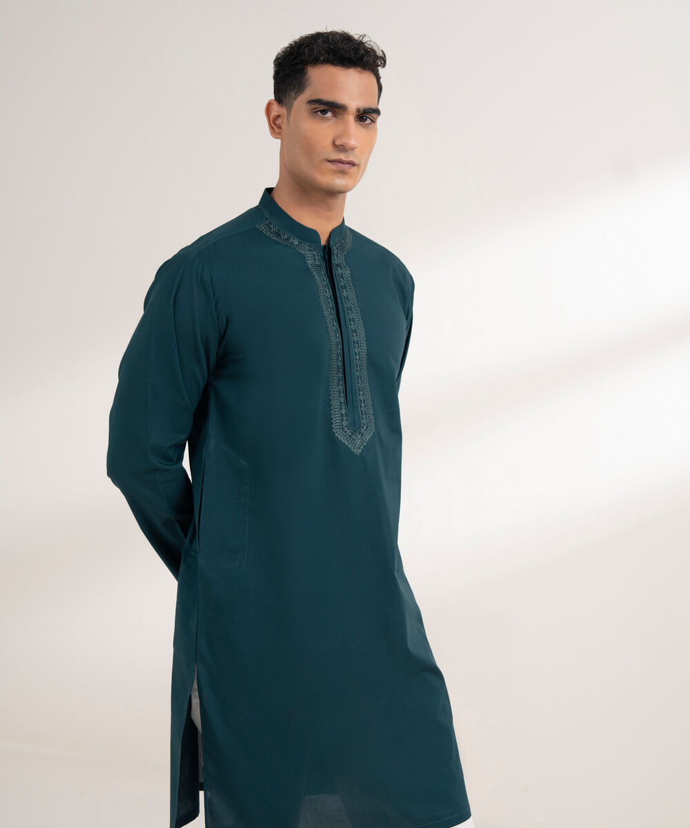 Men's Stitched 100% Cotton Teal Kurta