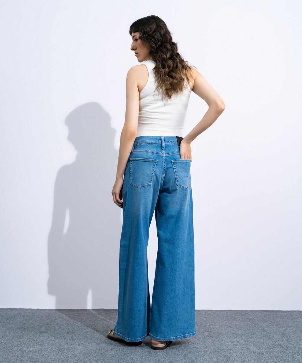 Women's Bleach Wash High Rise Wide Leg Jeans