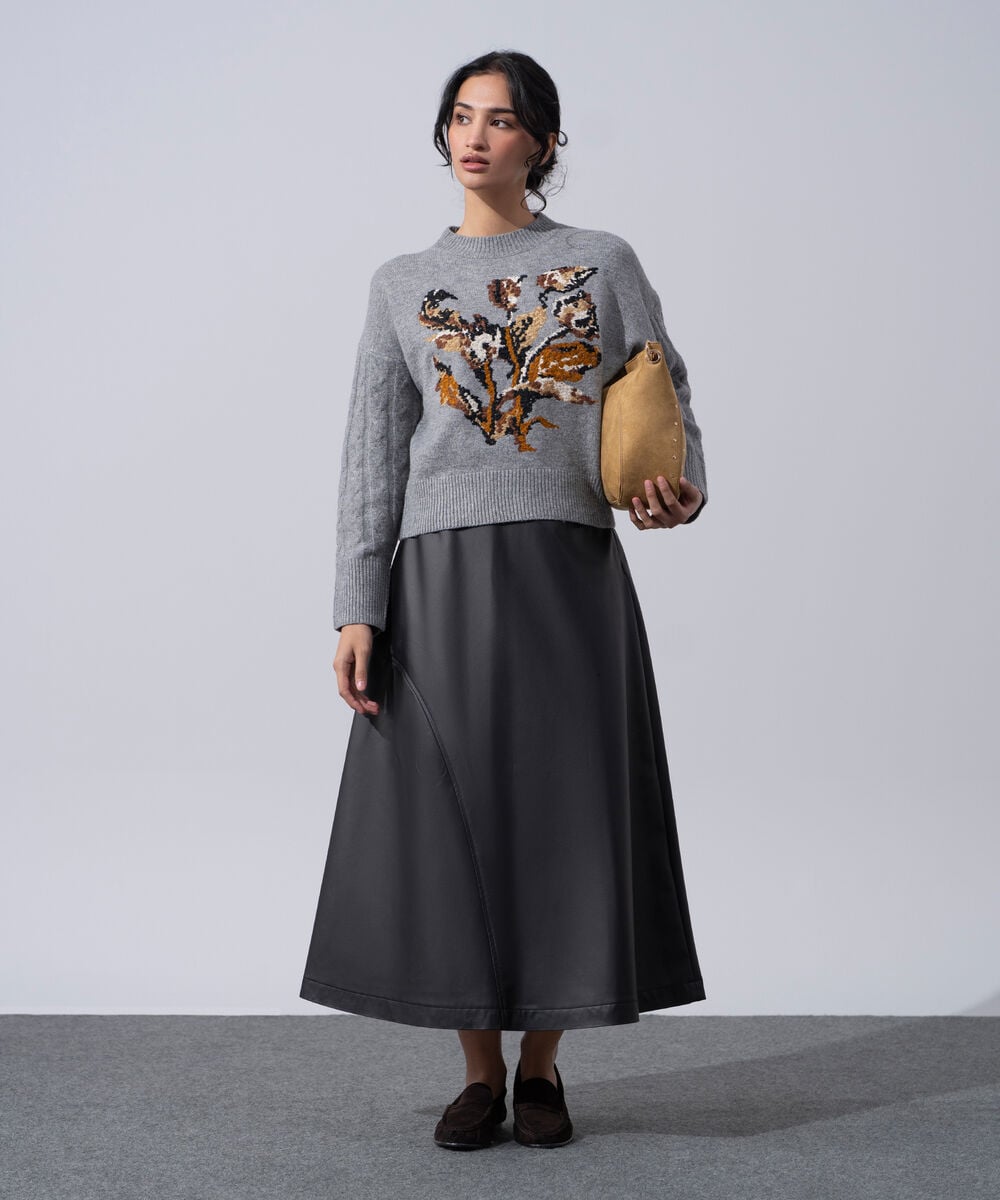 Women's Western Wear Grey Embroidered Knit Jumper
