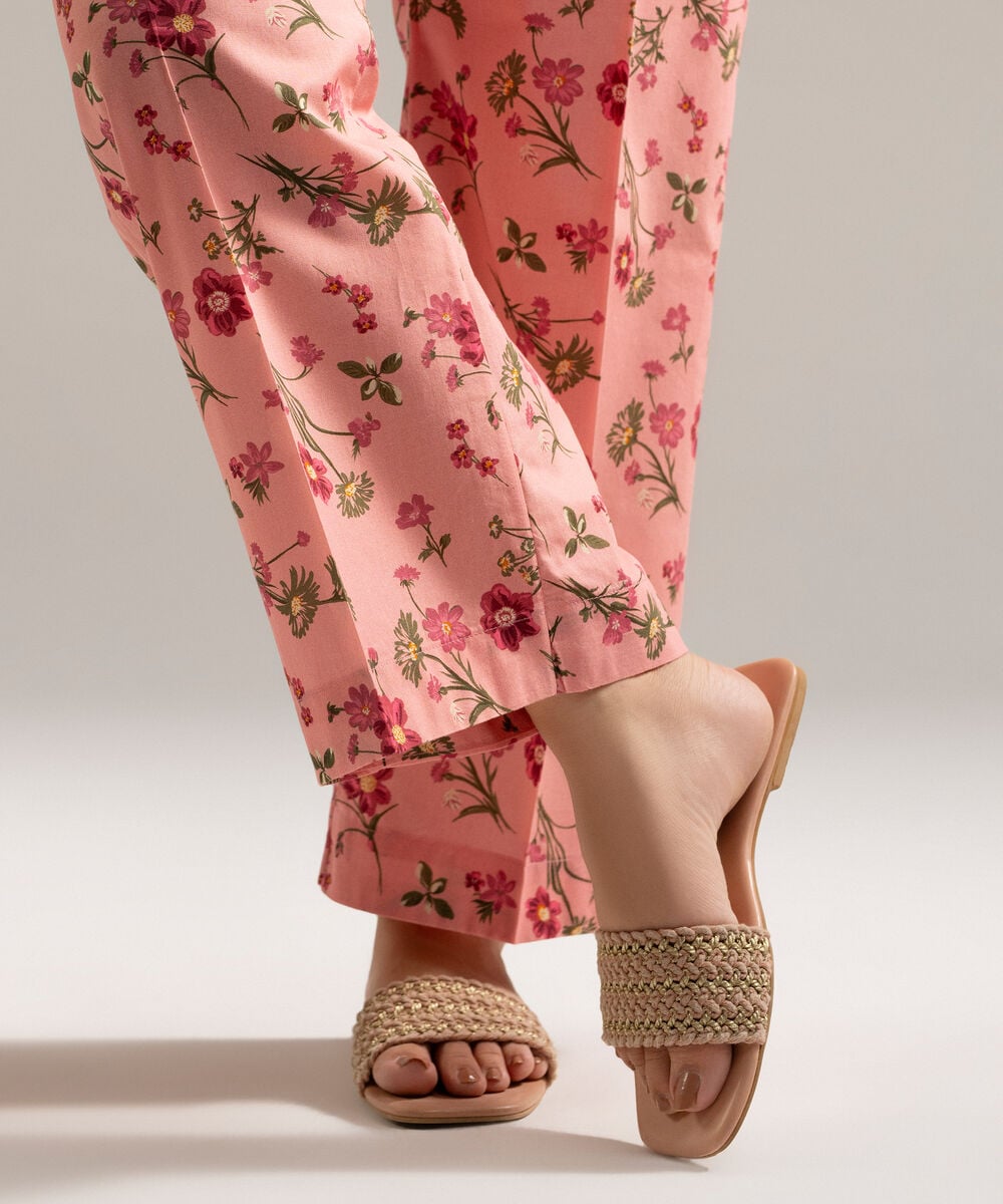 Women's RTW Cambric Printed Pink Straight Pants