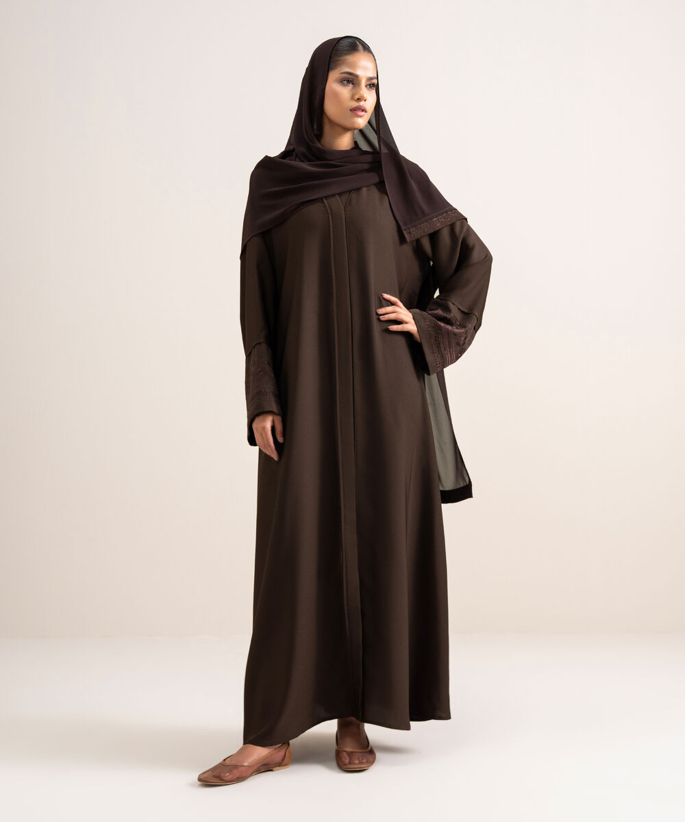 Women's Dark Brown Regular Abbaya Set
