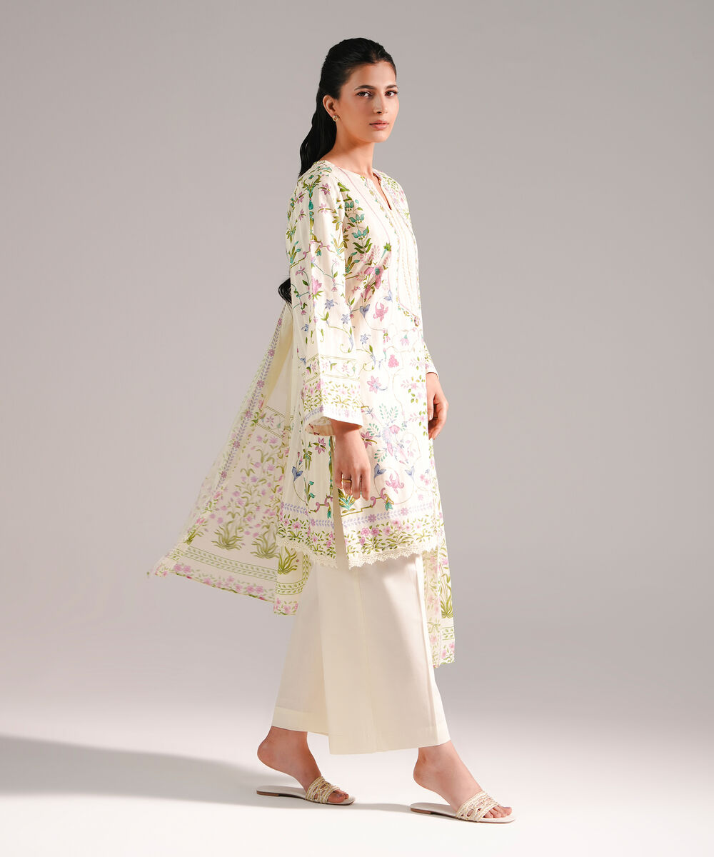 Women's RTW Leno Kara Printed Off White 3 Piece Suit