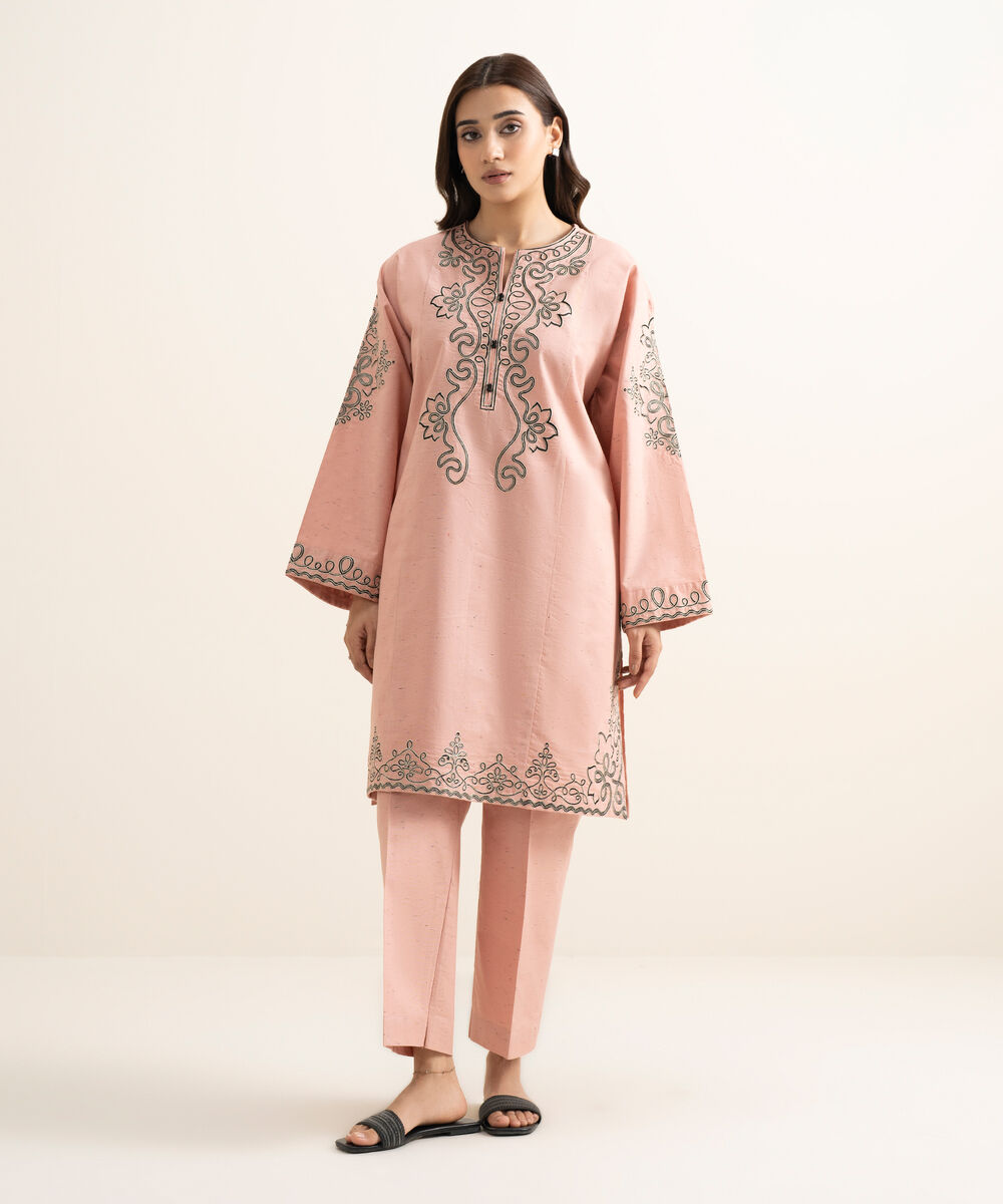 Women's RTW Multi Neps Embroidered Pink Boxy Shirt