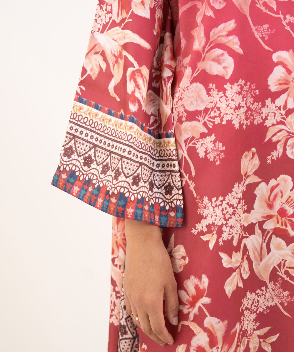 Women's RTW Blended Satin Pink Printed A-Line Shirt