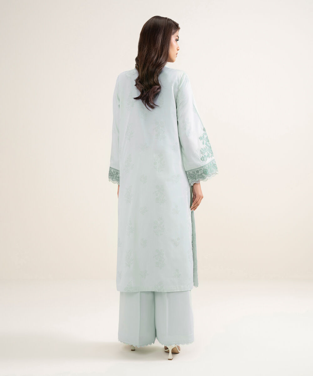 Women's RTW Lawn Embroidered Green A-Line Shirt