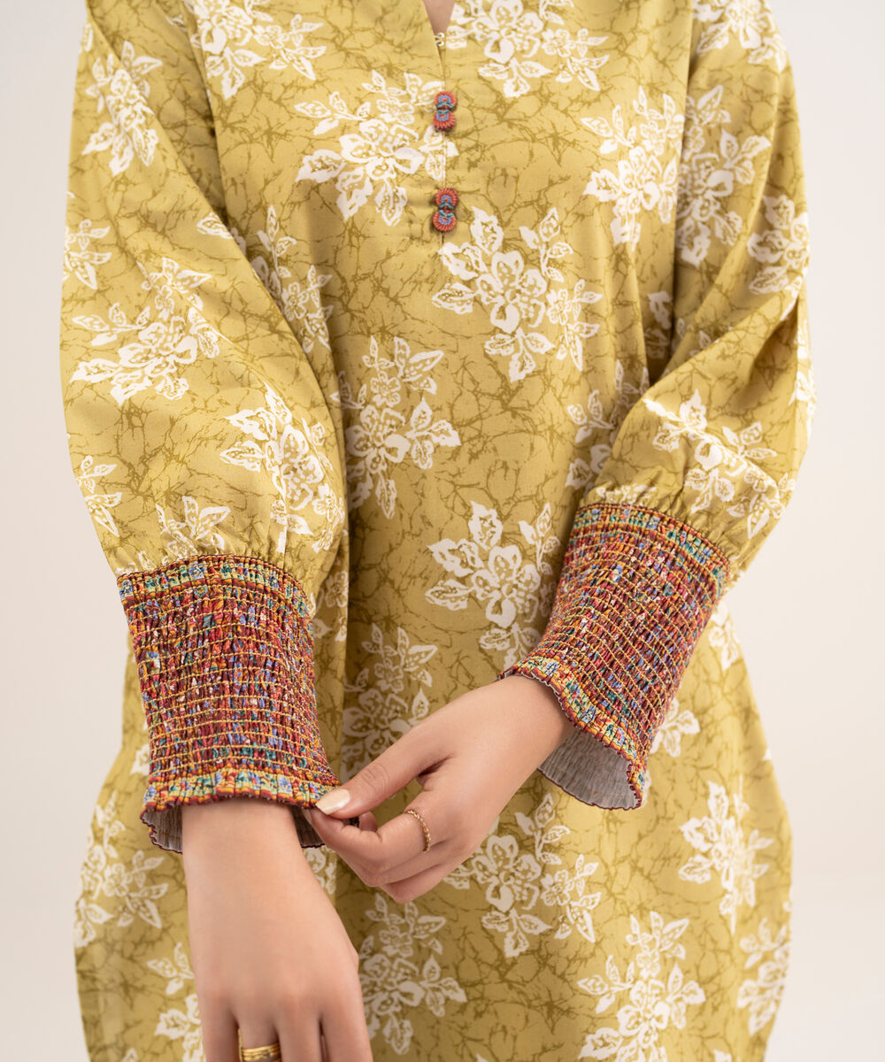 Women's Unstitched Lawn Printed Yellow 2 Piece Suit