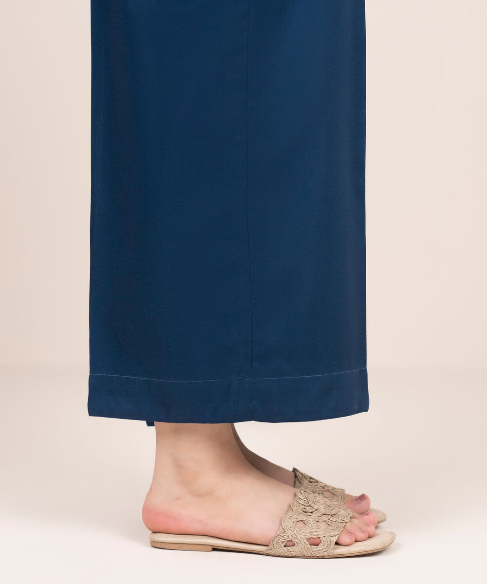 Women's RTW Dobby Blue Solid Wide Culotte