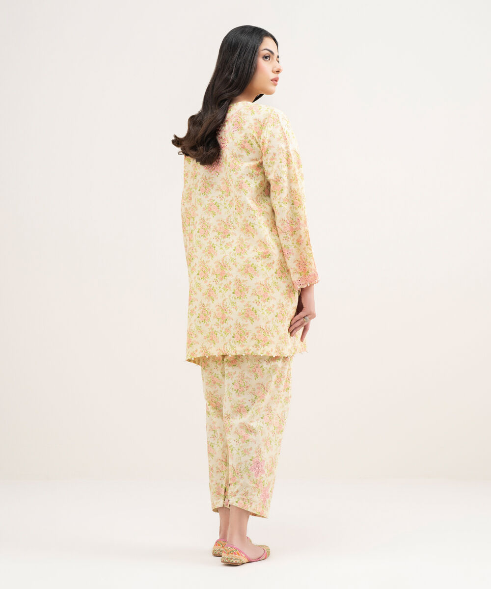 Women's RTW Zari Cotton Embroidered Yellow Straight Shirt