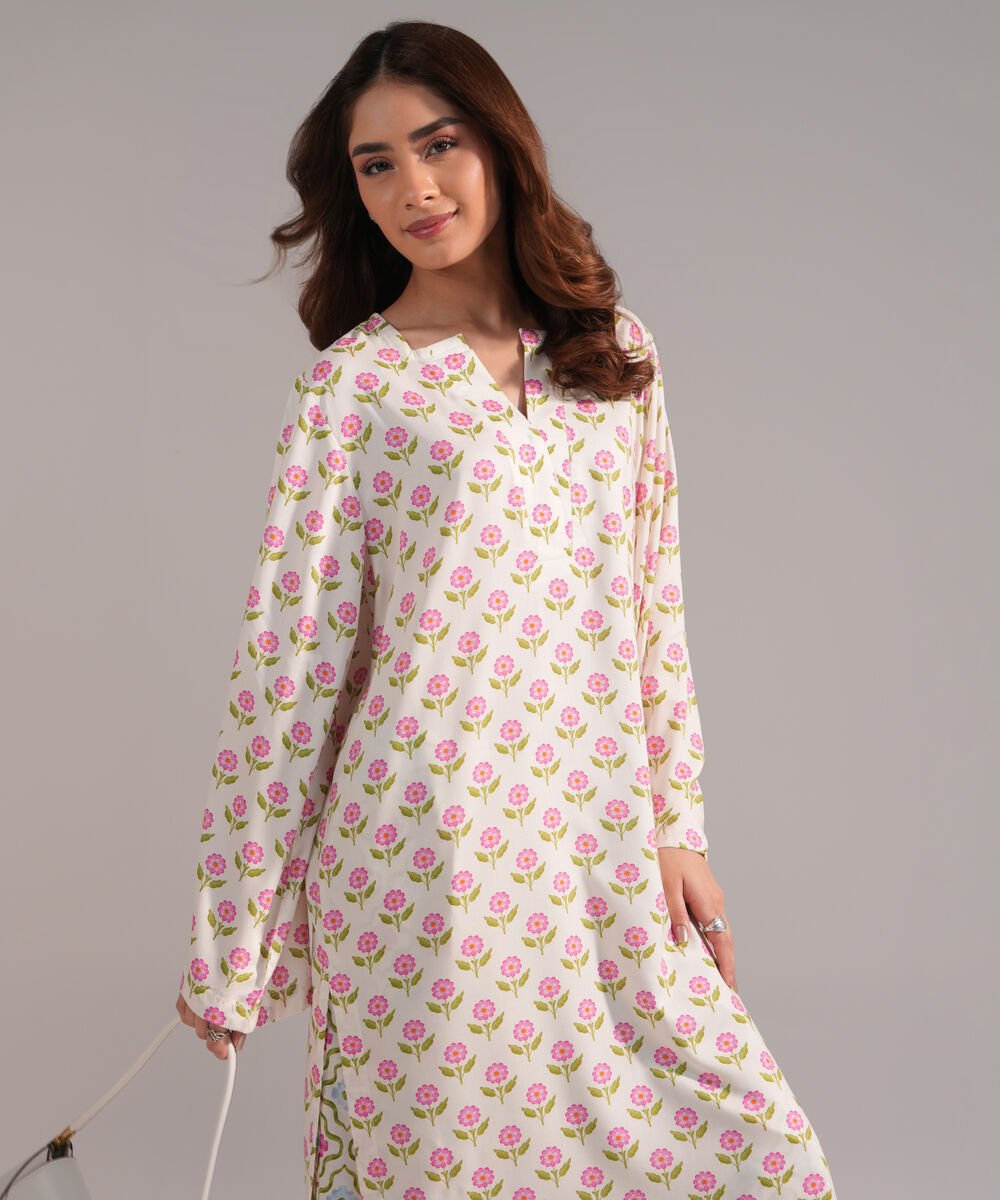 Women's RTW Arabic Lawn Printed White Straight Shirt