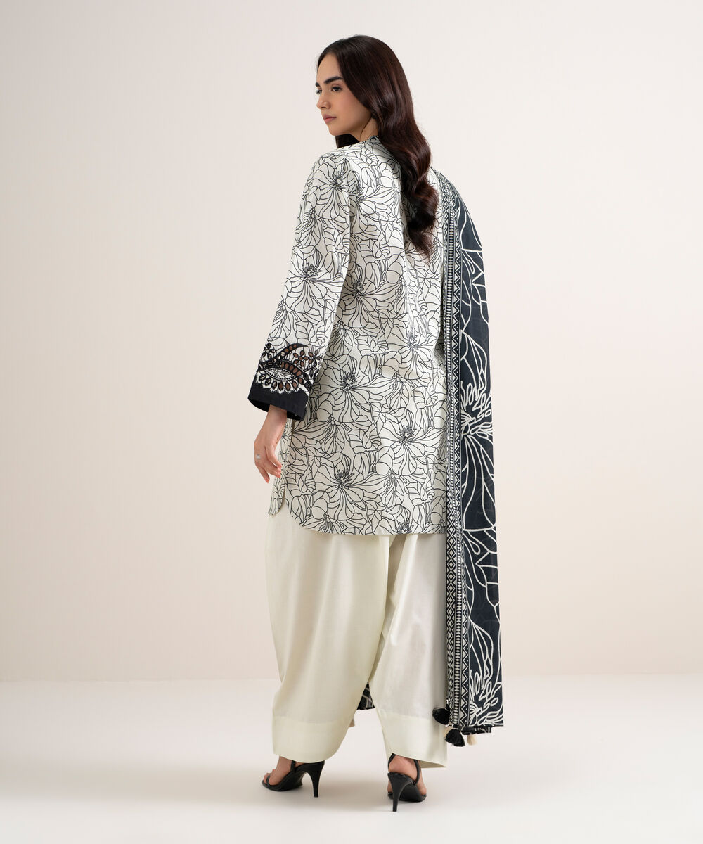 Women's Unstitched Lawn Embroidered Off White