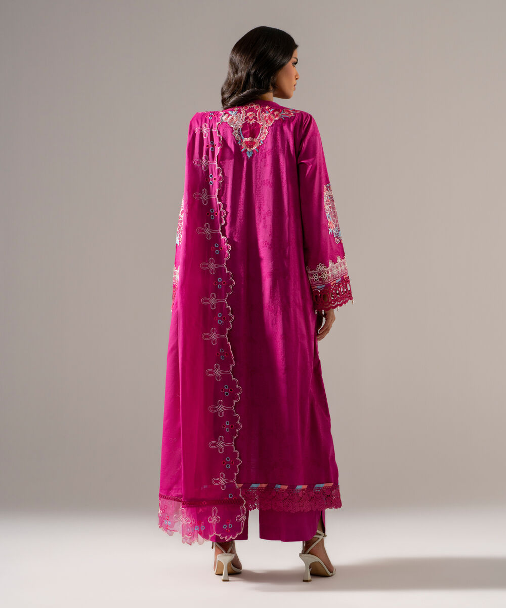 Women's RTW Self Jacquard Solid Embroidered Pink 3 Piece Suit