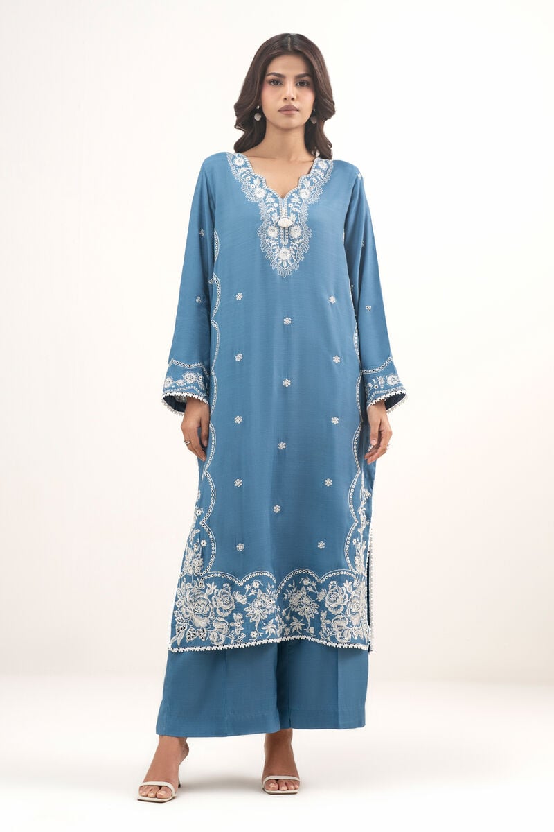 2 Piece - Embroidered Raw Silk Suit