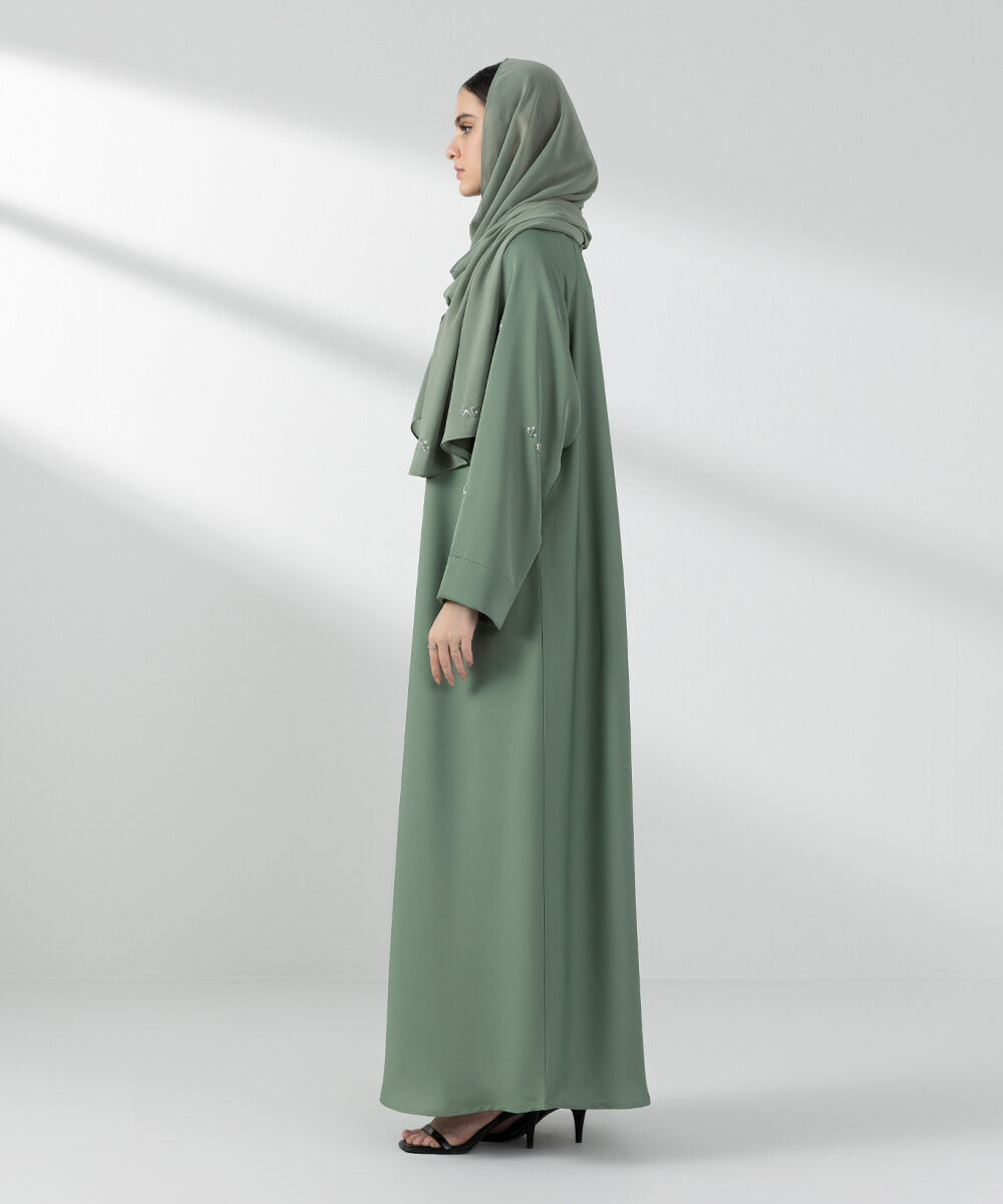 Woman - Green Hand Embellished Abaya Set