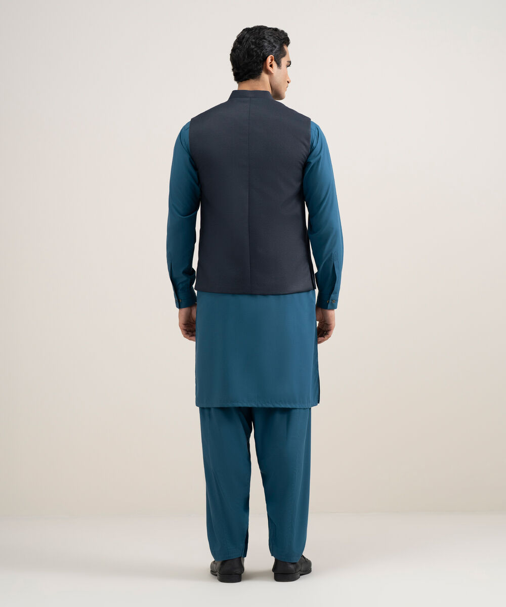 Men's Stitched Tropical Suiting Blue Waistcoat