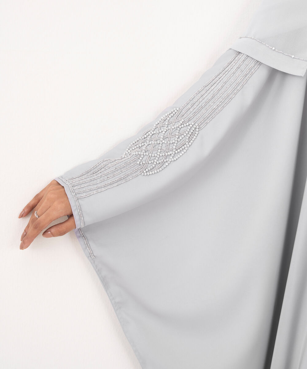 Women's Grey Polyester Abaya Set