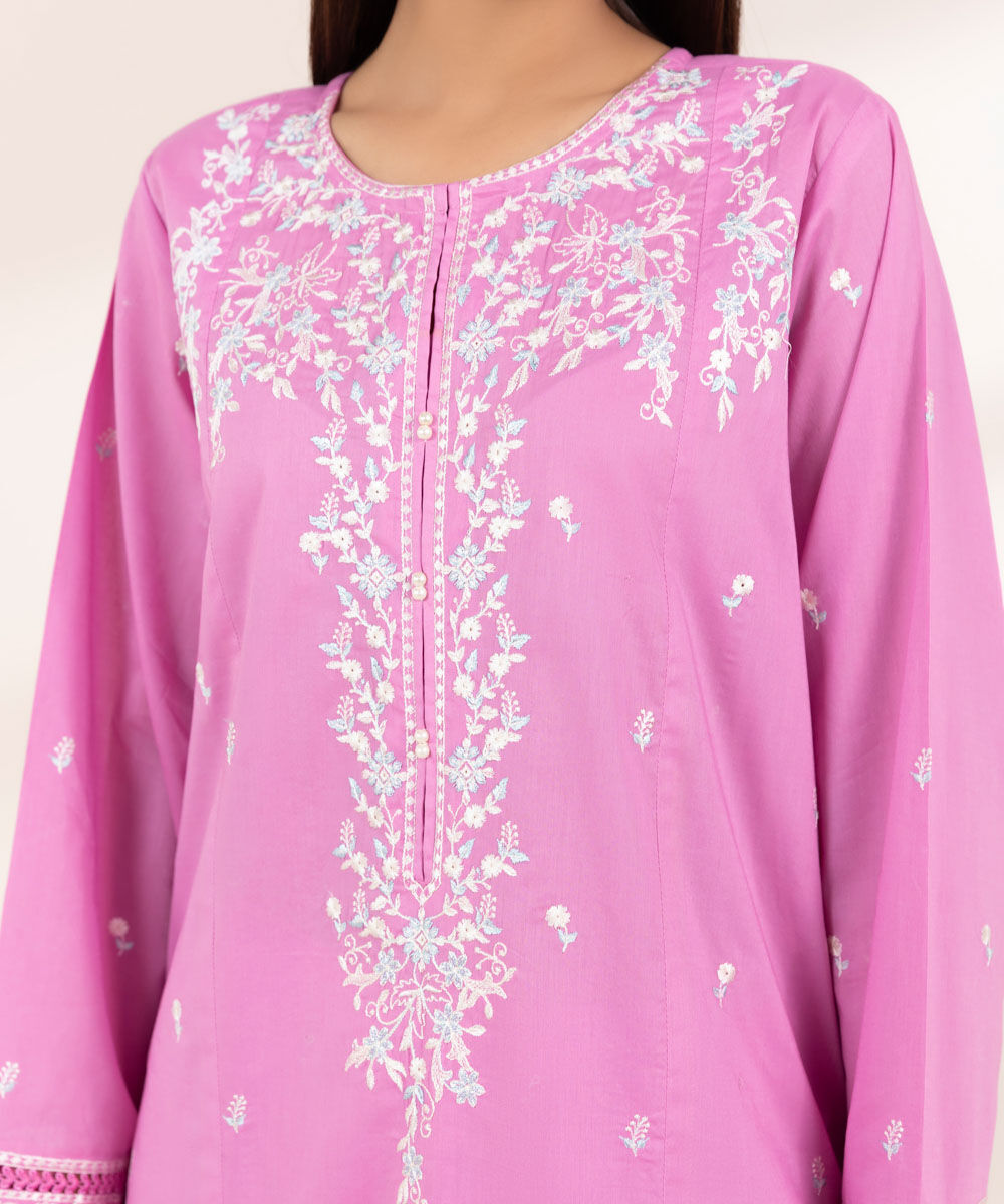 Women's RTW Lawn Pink Embroidered A-Line Shirt