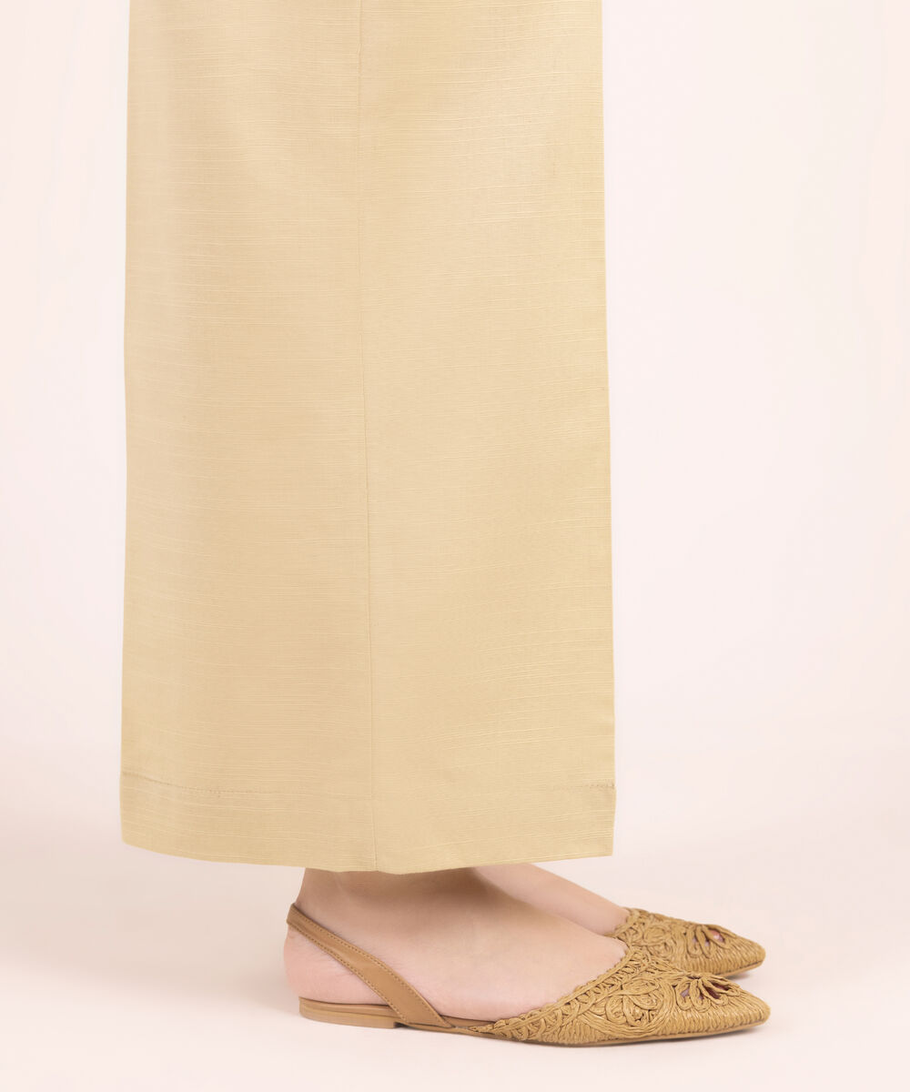 Women's RTW Khaddar Solid Beige Flared Pants